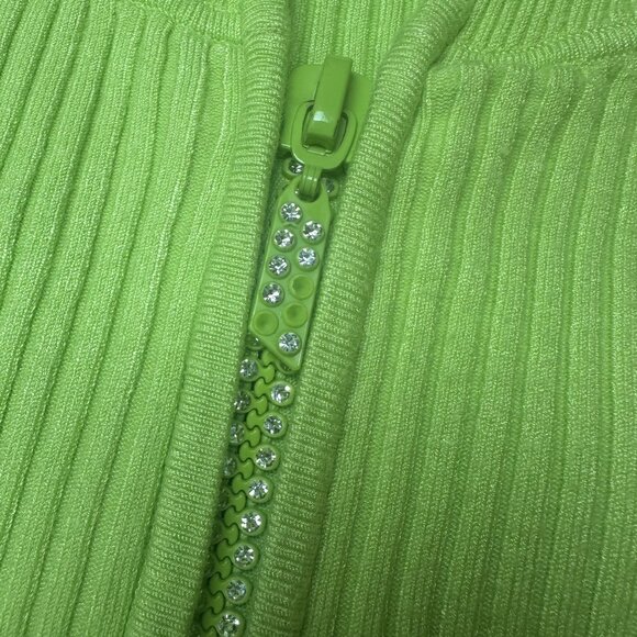 Belldini Bright Green Hooded Ribbed Sweater with Rhinestone Zipper Size Medium - Picture 6 of 9